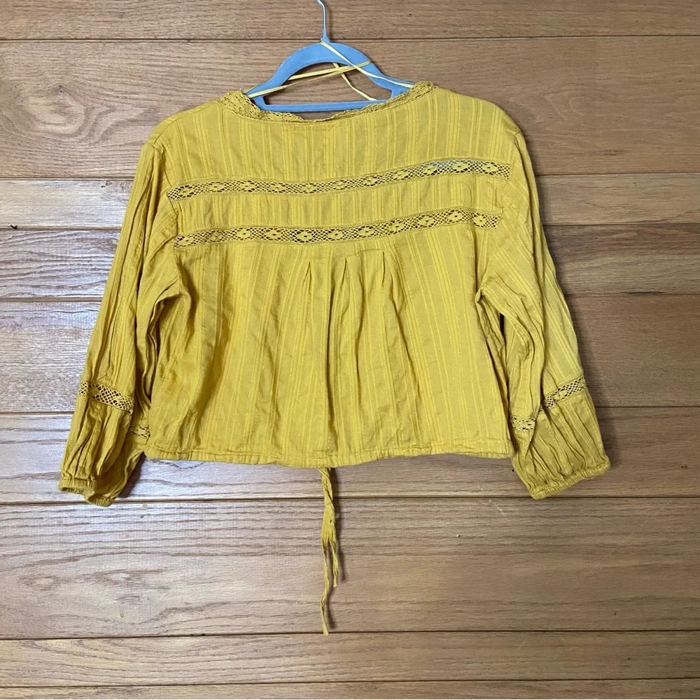 Free People Follow Your Heart yellow mustard gold embroidered button front top